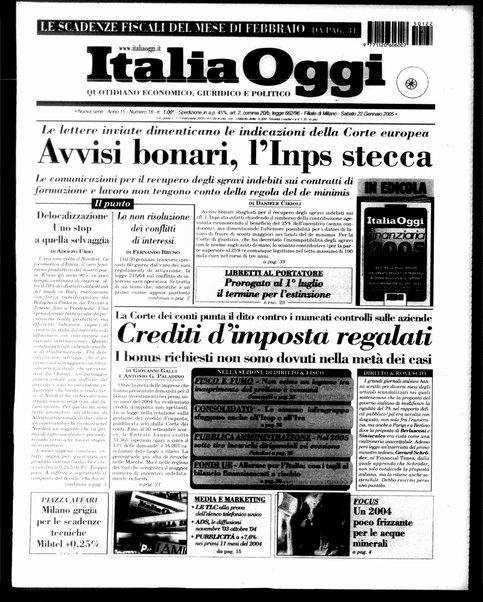 Italia oggi : quotidiano di economia finanza e politica